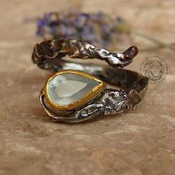 srebro,akwamaryn,pierścień,surowy - Pierścionki - Biżuteria
