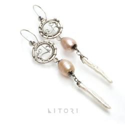kolczyki srebrne,długie,eleganckie,perły - Kolczyki - Biżuteria