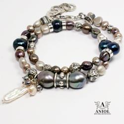 bransoleta damska,perły,srebrna biżuteria - Bransoletki - Biżuteria