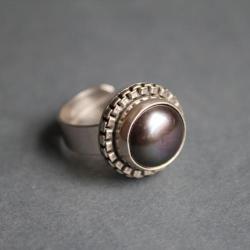 pierścionek srebro 925 filigran perła czarna - Pierścionki - Biżuteria