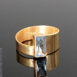 pierścionek,srebrny,złocony,cyrkonia,akwamaryn - Pierścionki - Biżuteria