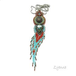 wisior,indiański,haft koralikowy,oryginalny - Naszyjniki - Biżuteria