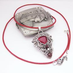 rubin,granat,srebro 999,wire-wrapping,elegancki - Wisiory - Biżuteria