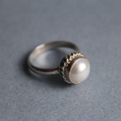 pierścionek srebro 925 retro vintage perła biała - Pierścionki - Biżuteria