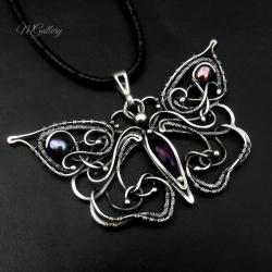 Srebrny motyl,wisior,wire wrapping,ametyst - Wisiory - Biżuteria