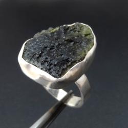 srebrny mołdawit pierścień,meteor,surowy,zielony, - Pierścionki - Biżuteria
