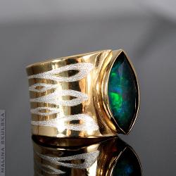 pierścionek,srebrny,złocony,asymetryczny,opal - Pierścionki - Biżuteria