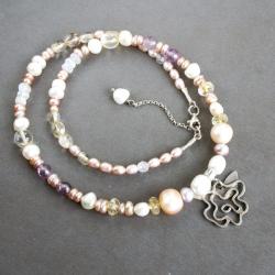 perły,subtelny,stonowany,kwiat,Ag925.cytryn,kwarc, - Naszyjniki - Biżuteria