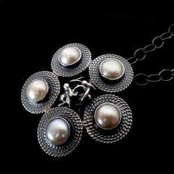 srebro,perła,perłowy,blask,kremowy,retro,vintage, - Broszki - Biżuteria