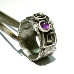 pierścień,srebro,obrączka,ametyst - Pierścionki - Biżuteria