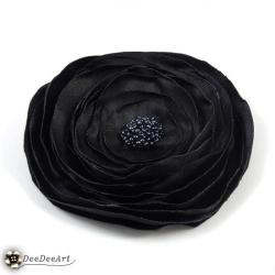 broszka,czarna,kwiat,szyta,satynowa,elegancka - Broszki - Biżuteria