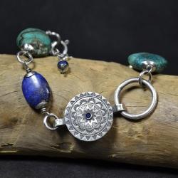 bransoleta z kamieniami,z turkusem i lapis lazuli - Bransoletki - Biżuteria