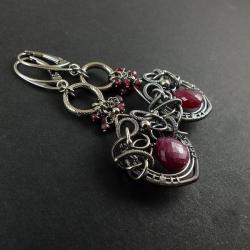 kolczyki,wire-wrapping,rubin,eleganckie,misterne - Kolczyki - Biżuteria