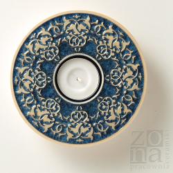 świecznik,lampion,srebrno niebieski,ceramiczny - Ceramika i szkło - Wyposażenie wnętrz