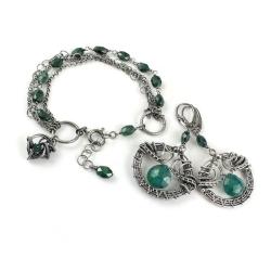 komplet,elegancki,srebrny,szmaragd,wire wrapping - Komplety - Biżuteria