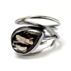 pierścionek srebrne z kwarcem dymnym - Pierścionki - Biżuteria