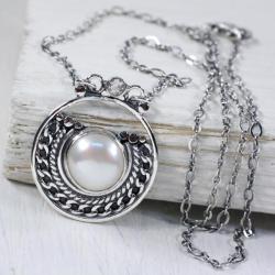 Srebrny naszyjnik z perłą - Naszyjniki - Biżuteria