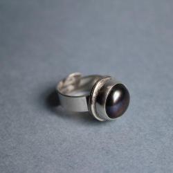 pierścionek srebro 925 filigran perła czarna - Pierścionki - Biżuteria