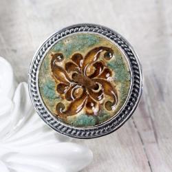 Regulowany pierścionek z ceramiką - Pierścionki - Biżuteria