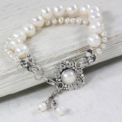 Srebrna bransoletka z perłami - Bransoletki - Biżuteria