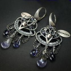 AMARENO,srebro,wire-wrapping,niebieski,Ciba - Kolczyki - Biżuteria