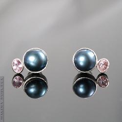 kolczyki,sztyfty,srebrne,perły,morganity - Kolczyki - Biżuteria