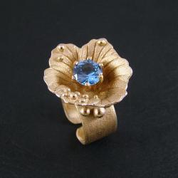 pierścień z niebieskim oczkiem,kwiat,kwiatowy - Pierścionki - Biżuteria