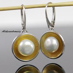srebro pozłacane,perla - Kolczyki - Biżuteria