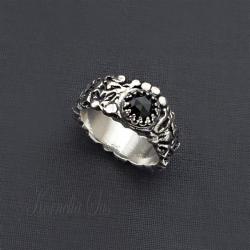 pierścionek,srebrny,ze spinelem,obrączka - Pierścionki - Biżuteria