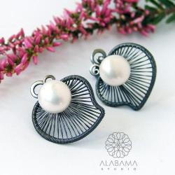 srebrne kolczyki sztyfty z perłami,alabama studio - Kolczyki - Biżuteria