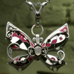 motyl,emalia,kamień księżycowy - Wisiory - Biżuteria