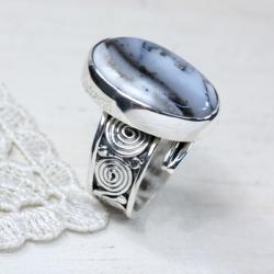 Srebrny pierścionek z agatem dendrytowym - Pierścionki - Biżuteria
