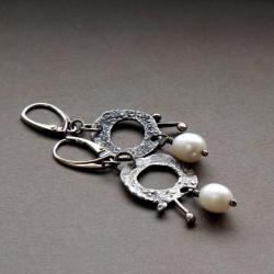 Ag925,srebro,unikat,perła,patyna,surowe,organiczne - Kolczyki - Biżuteria