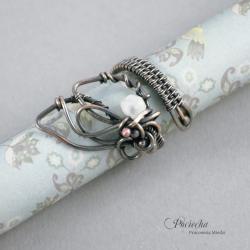 pierścionek,miedź,kamień księżycowy,wire wrapping - Pierścionki - Biżuteria