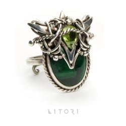 srebrny pierścionek,duży,elegancki,zielony - Pierścionki - Biżuteria