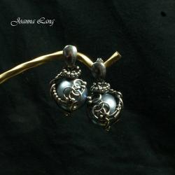 srebro,sztyfty,wire-wrapping,seashell - Kolczyki - Biżuteria