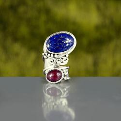 efektowny pierścień z lapisem i rubinem - Pierścionki - Biżuteria