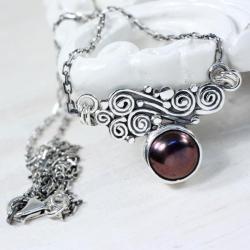 Srebrny naszyjnik z perłą - Naszyjniki - Biżuteria