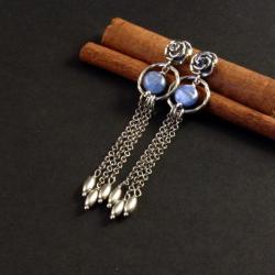srebrne wiszące kolczyki z kyanitem - Kolczyki - Biżuteria