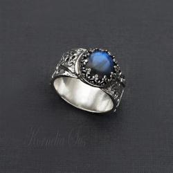 pierścionek,srebrny,z labradorytem,niebieski - Pierścionki - Biżuteria