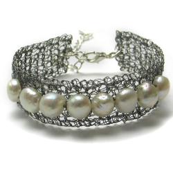 bransoletka,perły,elegancka,szydełkowa - Bransoletki - Biżuteria