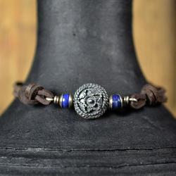 letnia bransoletka,z lapis lazuli,z rzemieniem - Bransoletki - Biżuteria