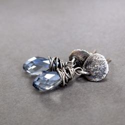 Ag925,srebro,oksyda,kryształ,briolette,błyszczące - Kolczyki - Biżuteria
