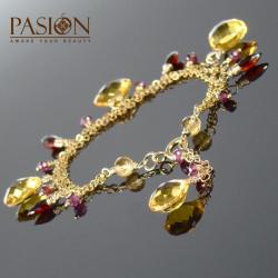złota bransoletka z cytrynami i rodolitami - Bransoletki - Biżuteria
