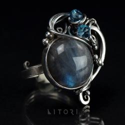 pierścień,duży,labradoryt,srebrny,litori - Pierścionki - Biżuteria