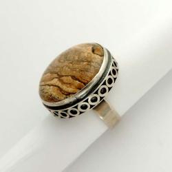 pierścionek,jaspis,srebrny,oksydowany,piaskowy - Pierścionki - Biżuteria