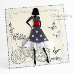 kobieta,sukienka,rower,koronka - Kartki okolicznościowe - Akcesoria